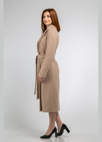 Бежевое демисезонное Светлое осеннее пальто под пояс из кашемира бежевого цвета CHICLY