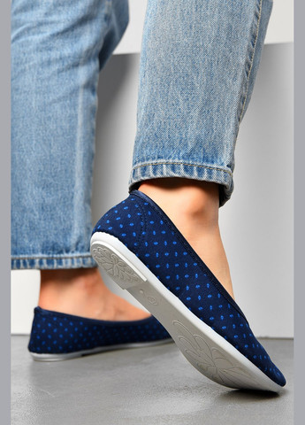 Женские балетки женские темно-синего цвета текстиль Let's Shop | тёмно-синие геометрические без декора текстиль (315913374)