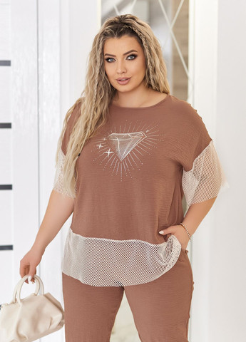 Костюм жіночий літній зі стразами та сіточкою No Brand (328454416)