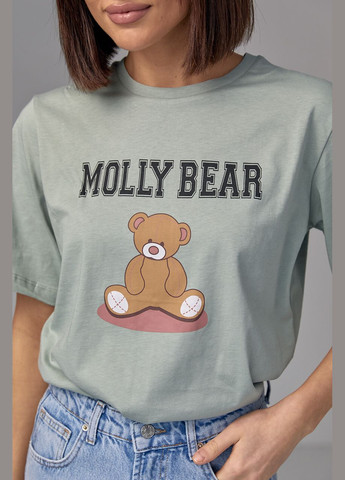 Мятная летняя хлопковая футболка с принтом медвежонка Lurex