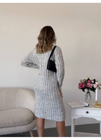 Сіра жіноча тепла вязана шерстяна сукня інтер вязка резинка до коліна сіра You Best