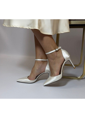 No Brand Жіночі туфлі весільні атласні та ремінцем перли та брошкою 9 см білий з текстиль, — (351394289)