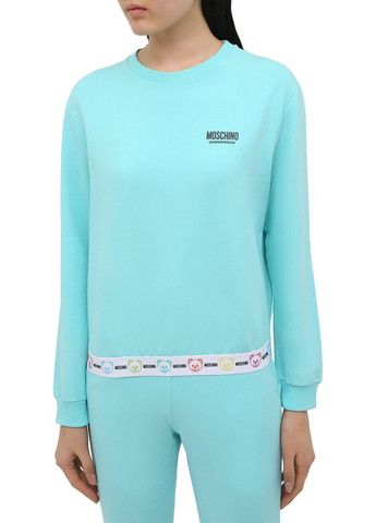 Бирюзовый женский светло-голубой свитер-свитшот Moschino однотонный без декора (368798929)