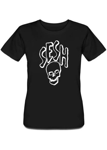 Черная летняя женская футболка bones / sesh - seshskull (чёрная) Fat Cat