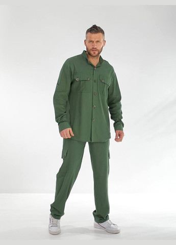 Оливковый демисезонный мужской костюм с рубашкой, брючный No Brand