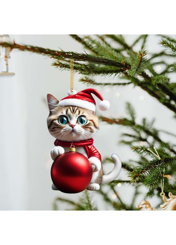 Декор для дома из акрила в форме котика с елочной игрушкой, подвеска на елку, на ключи, в машину. No Brand (314813430)