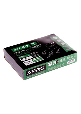 Набор коронок сверлильных по дереву гипсокартону пластику 19-127 x 25мм (12шт) Apro (365784153)