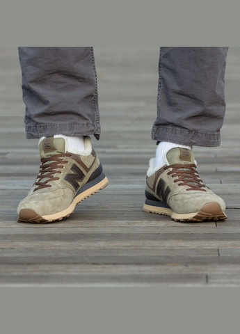 Хакі Зимовий кросівки зимові чоловічі і жіночі new balance 574 winter suede haki fur | нью беланс 574 хакі з хутром No Brand