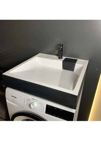 Умивальник зі штучного каменю 595х595мм, з отвором для змішувача/переливу, WASHER Чорно-білий (36130595595) Adamant (373006142)