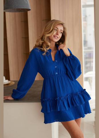 Синее праздничный, повседневный, кэжуал, джинсовое, вечернее платье женское Україна однотонное