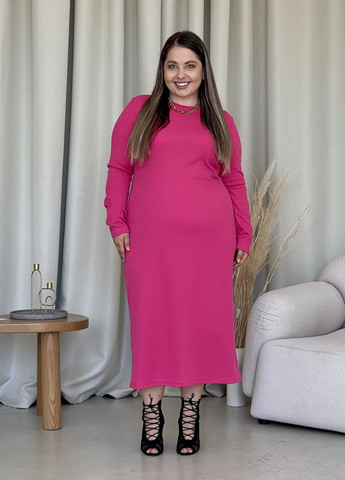 Рожева повсякденний довга демісезонна сукня в рубчик з розрізом ззаду сукня-світшот Merlini однотонна