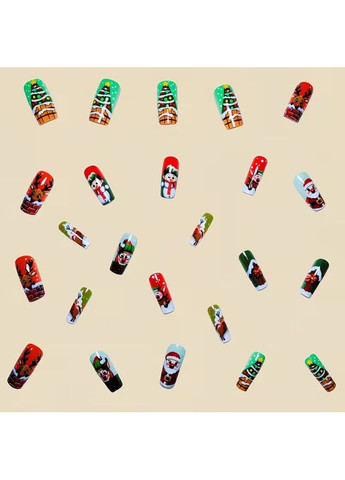 Набор накладных ногтей «Рождественские длинные квадратные» с дизайном Санты, оленя и снежного домика (24 шт) No Brand (372017415)