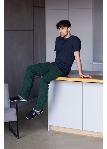 Піжама чоловіча футболка синя + штани SOFT в клітинку зелені Handy Wear (329447820)