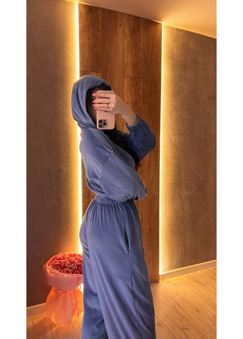 Женский свободный комбинезон с капюшоном KaraMix комбинезон-брюки однотонный синий повседневный велюр