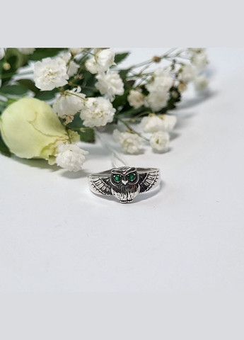 Серебряное кольцо колечко Сова с Зелеными глазками.0 размер серебро 925 пробы черненое 81756з 1.75г No Brand (306743308)
