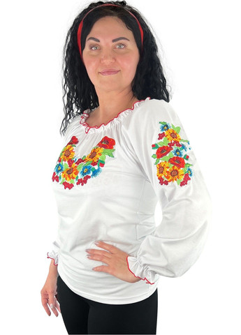 Біла жіноча вишиванка з довгими рукавами Жемчужина стилей візерунок однотонний вільна трикотаж (297224241)