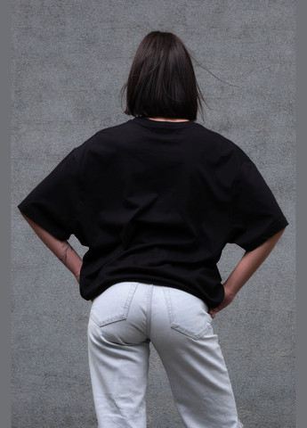 Черная всесезон оверсайз футболка с принтом1702 с длинным рукавом Without