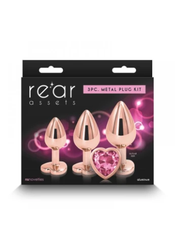 Набір анальних пробок з каменем Rear Assets Trainer Kit Heart Pink Ns Novelties (298917891)