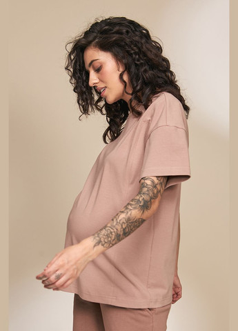 Коричневая трикотажная футболка для беременных и кормящих мам коричневая Юла мама