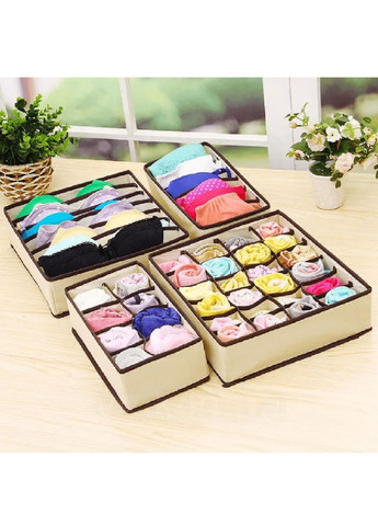 Комплект органайзерів з комірками для зберігання впорядкування білизни шкарпеток речей 4 види (478233-Prob) Бежево-коричневий Unbranded (303320283)