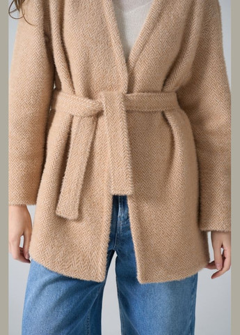 Бежевое демисезонное Женское теплое полупальто-кардиган из трикотажа (3030) Triko Bakh