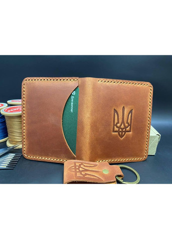 Обкладинка на ID Документи з Гербом із Натуральної Шкіри Ручної Роботи Набір + Брелок Коньячний Колір Обкладинка на Права No Brand (356508843)