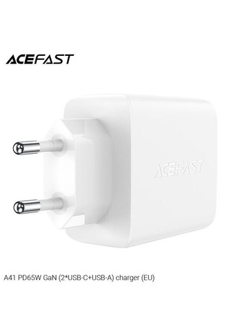Зарядное устройство GaN A41 3 выхода 2*TypeC и 1*USB 65W белое Acefast (293345351)