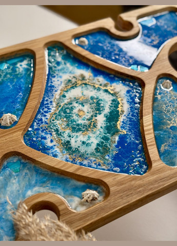 Дубовый винный столик (столик для завтраков) с эпоксидной смолой в морском дизайне KorriArt (315391429)