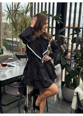 Черное праздничный женское трендовое платье с кружевной отделкой (замеры в описании) силуэтная GD/GL Модний простір однотонное