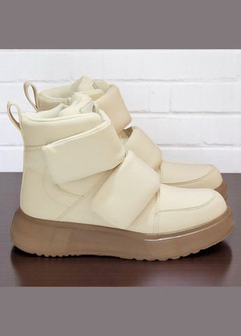 Бежевые повседневные осенние демисезонные ботинки утепленные хайтопы на липучках для девочки клиби Clibee