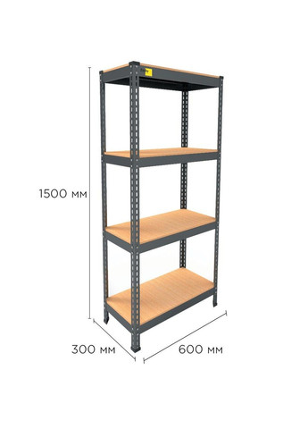 Металлический стеллаж Light Series (размер 1500х600x450мм) 4 полки ДСП до 100кг Черный Emby (331640122)