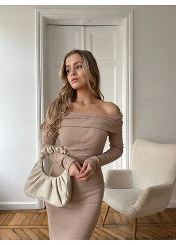 Бежева святковий, повсякденний елегантна жіноча сукня максі з відкритими плечима No Brand