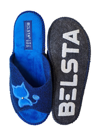 Синие тапочки бесшумные открытые паркетные Белста с вышивкой