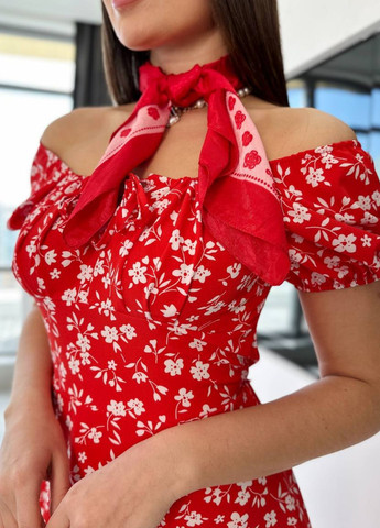 Червона повсякденний сукня з відкритими плечима з відкритими плечима Allthings з абстрактним візерунком