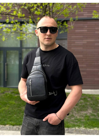 Чоловічий стильний чорний шкіряний слінг на плече 7862 Tiding Bag (336551854)