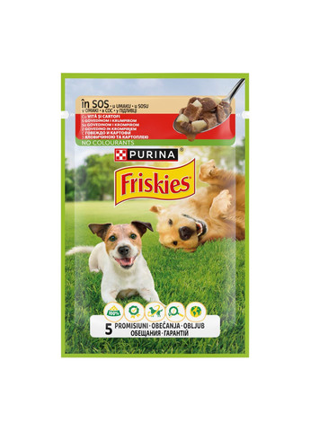 Влажный корм FRISKIES Adult для взрослых собак, кусочки в соусе, с говядиной и картофелем, 85 г Purina Friskies (330007590)