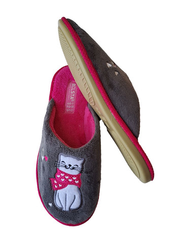 Серые тапочки женские закрытые велюровые Белста с вышивкой