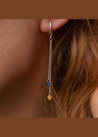 Висячие золотые серьги Украинка (голубые и желтые фианиты) с08102 Oniks (264025190)