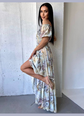 Светло-желтое повседневный, вечернее, кэжуал женское платье FINO Mode в горошек