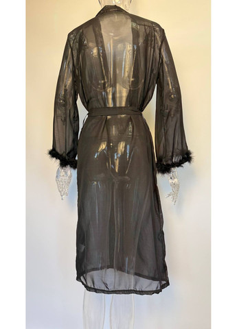 Пеньюар шифоновий довгий халат з пір'ям Valerie чорний No Brand Валері (315041039)