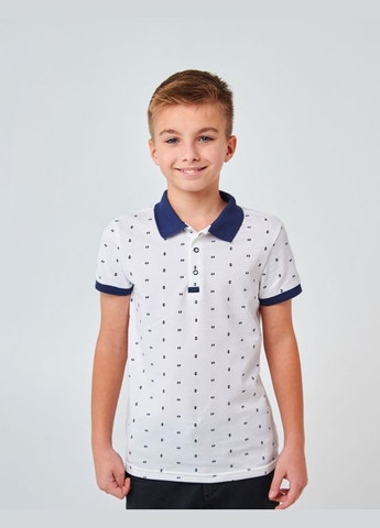 Белая детская футболка-футболка-поло (короткий рукав) рисунок на белом для мальчика Smil