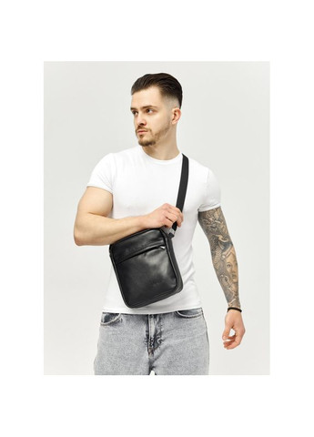 Чоловіча шкіряна сумка через плече месенджер Makros чорна Sambag (328558870)