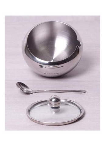 Сахарница 460мл из нержавеющей стали с ложкой и стеклянной крышкой контейнер для сахара и сладостей Kamille (368977892)