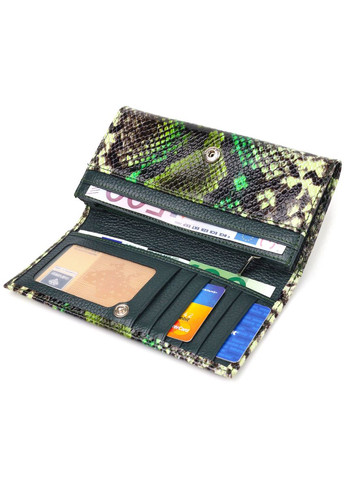 Красивый горизонтальный женский кошелек из натуральной кожи с тиснением под змею 21650 Разноцветный Canpellini (298920704)