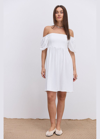 Молочна коротка літня сукня кольору хакі з відкритими плечима Arjen