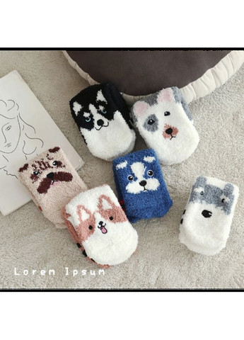 Синие носки махровые теплые, носки средней длины, теплые носки с принтом "собачки", 36-41 (357205425)