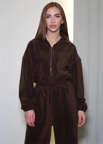 Базовый повседневный оверсайз комбинезон на молнии с карманами и стойкой воротником Tik-Tak комбинезон-брюки однотонный тёмно-коричневый повседневный флис