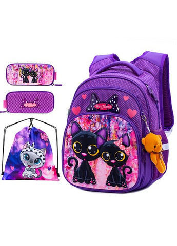 Ортопедический рюкзак с пеналом и мешком фиолетовый для девочки для 1 класса (Full R3-240-2) Winner (293504233)