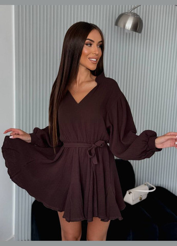 Темно-коричневое повседневный, кэжуал женское платье муслиновое а-силуэт Style Point однотонное