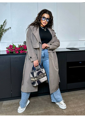 Графітове демісезонне Пальто тренч двійка:жилет +куртка балеро,котон тренч,з поясом на ґудзиках Україна